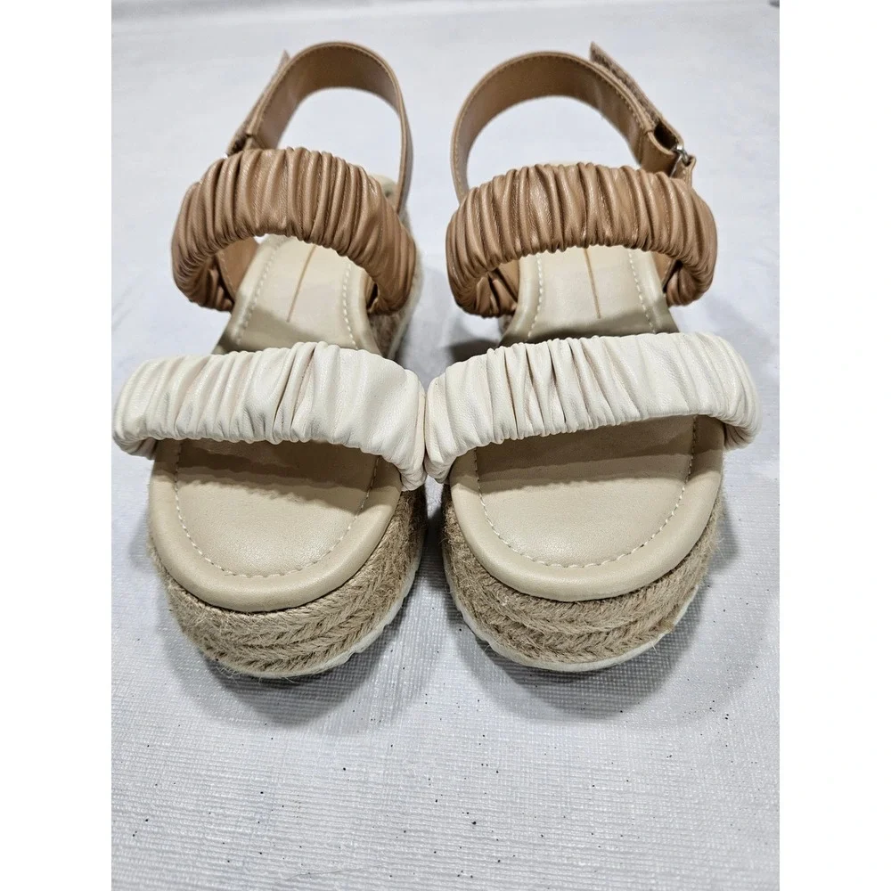Dolce Vita Mizza Platform Espadrille Sandals Cream Tan Ruched Straps Womens 6.5M